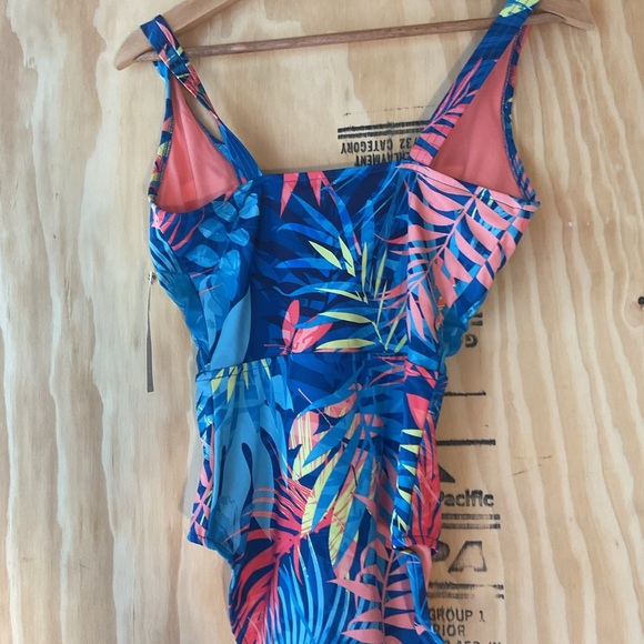 Peyton & Parker Blue And Pink Tropical Leaf Print One Piece Swimsuit Size S - Picture 3 of 8